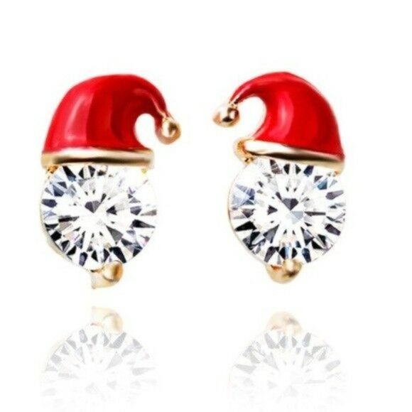 LiveChicStyle Jewelry - * 2 left Miniature Crystal Red Santa Hat Earrings